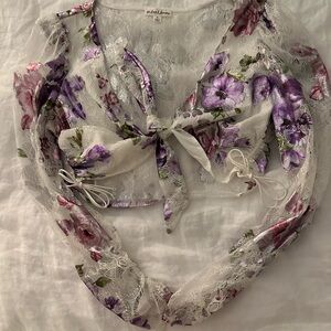 For Love and Lemons Purple and White Tie Top
